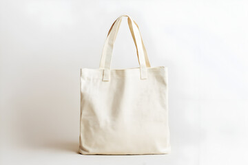 Reusable fabric tote bag mock up with customizable blank space on white, isolated on a white background, copy space for text