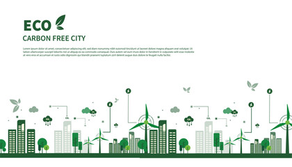 Obraz premium net zero carbon free ecology city landscape, solar energy electric vehicle charging, EGS