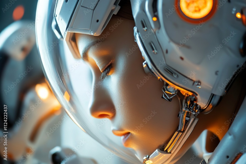 Poster futuristic astronaut exploring new frontiers in a major space discovery with advanced technology