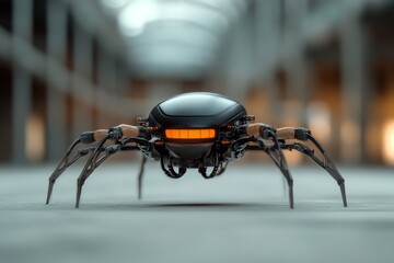 Robotic spider design showcased in modern interior space during afternoon light