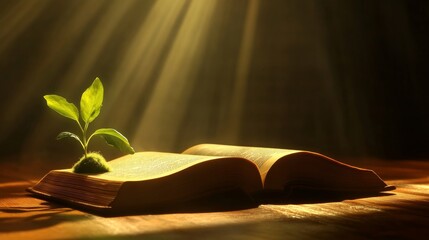 Open Book, Sprout, Golden Light Knowledge Growth