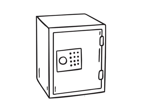 recommend clip art: safe box doodle hand drawn icon. Outline drawing safe box line clipart symbol