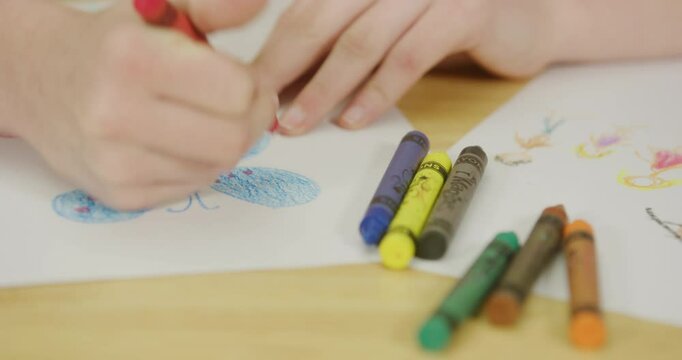 Crayons Child Drawing Blue Butterfly Red Dots