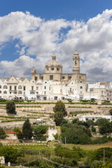 Panoramic, picturesque view of city from Itria Valley, Italy; Locorotondo; Apulia