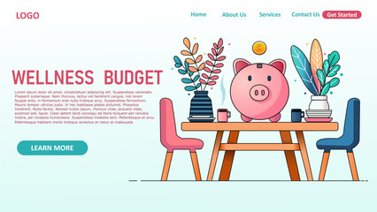 Piggy bank on table, vector art, simple, minimalist, vibrant color, wellness budget