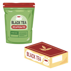 パック入りと紙箱入りの紅茶のティーバッグセット