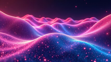 Fototapeta premium Pixelated noise overlays.Futuristic wave patterns in neon hues, capturing a retro-cyber aesthetic.This vivid and noise-free background is intricately designed to deliver an impactful visual experience