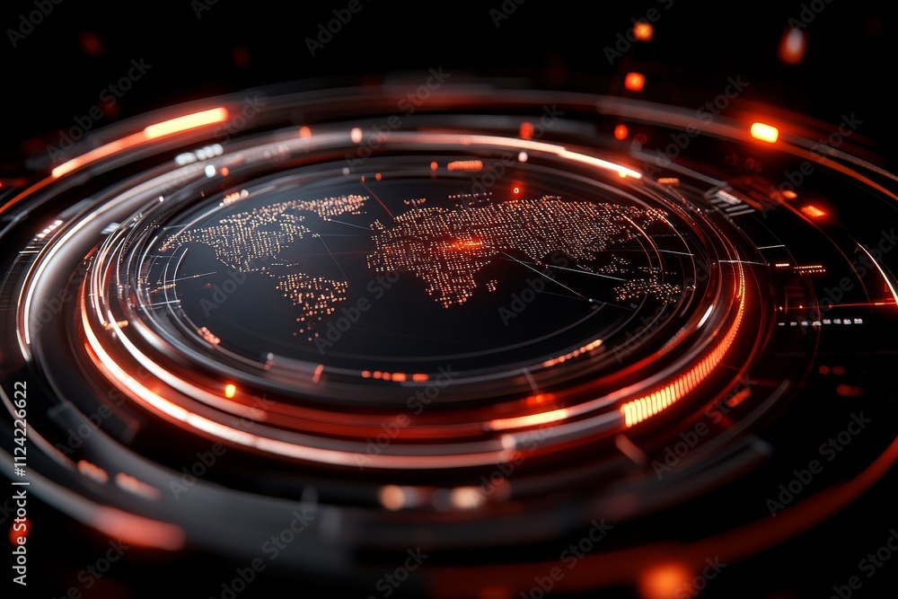 Aufkleber digital world map with glowing network connections in a futuristic design