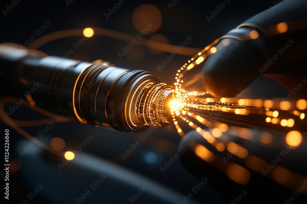 Poster intricate details of a metallic device emitting sparks in a dark setting