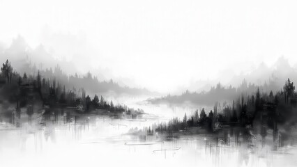 Fototapeta premium Pixelated noise overlays.Abstract glitch art landscape with smooth gradients, featuring a pixelated halftone texture. Seamlessly blended white and black, evoking a sense of retro tech.