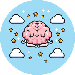 A relaxed brain meditating in cloud, star and the sky in the background.