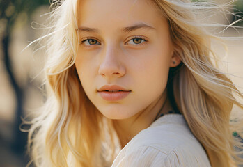 Naklejka premium Portrait of a beautiful teenage girl with blonde hair