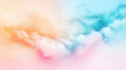 Obraz premium A dreamy abstract illustration featuring a fluid pastel gradient that flows from soft peach to light sky blue, scattered with shimmering sparkles reminiscent of fairy dust. The interplay of colors