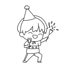 A cartoon boy is wearing a party hat and holding a champagne glass