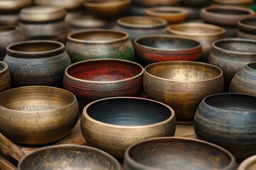 Fototapeta premium Bowl instruments utilized globally for meditation music relaxation and wellness