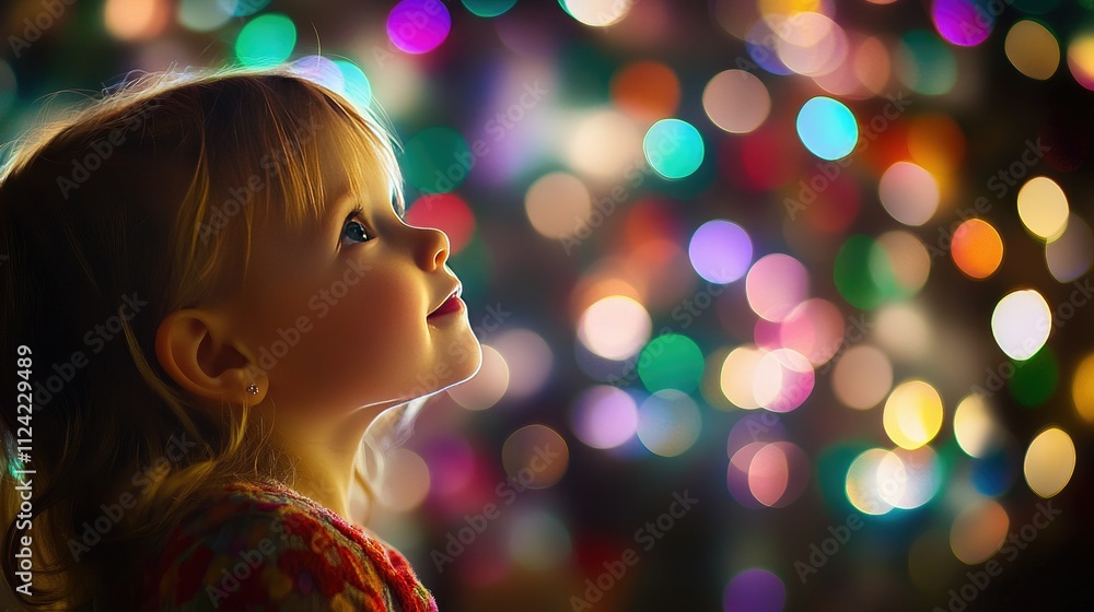 Aufkleber glowing multi-colored lights with bokeh sparkles against a dark background, creating a magical, ench