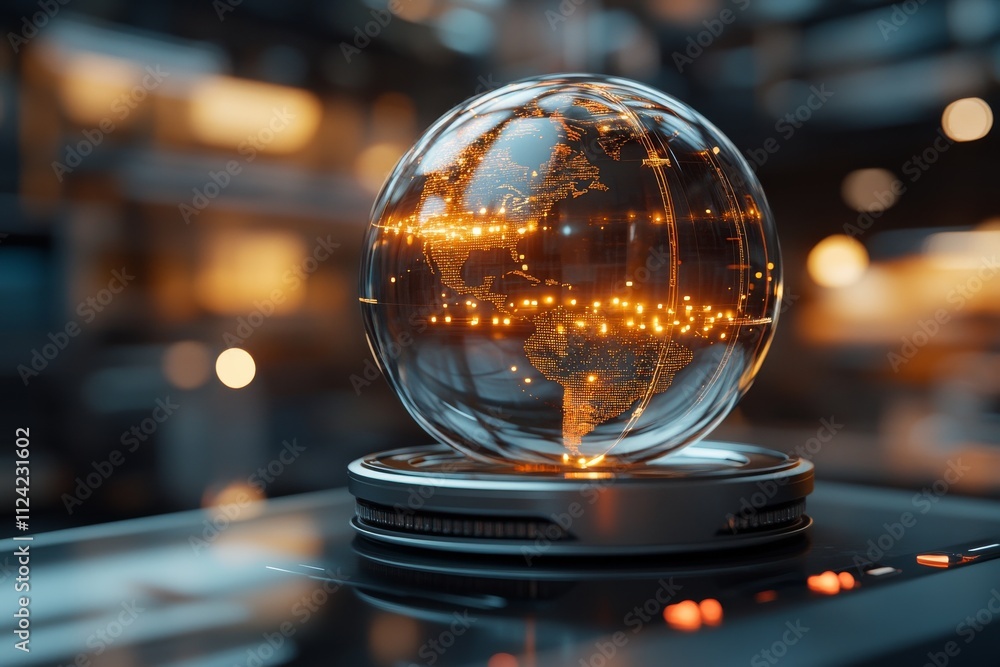 Aufkleber digital globe with illuminated connections showcasing global networks in a modern environment