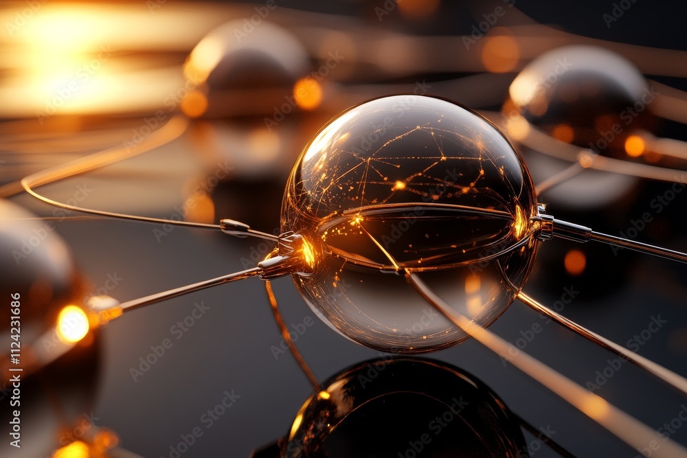 Aufkleber spherical glass structures connected by glowing lines in a dynamic arrangement reflecting technology
