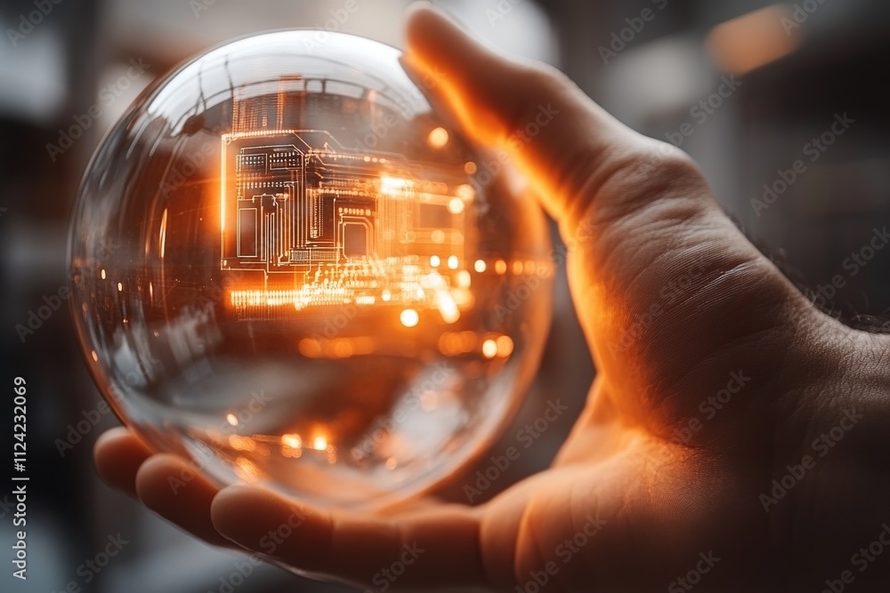 Aufkleber hand holding a transparent globe with glowing circuit patterns inside, symbolizing technology and in