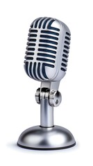 Fototapeta premium Classic Microphone: A vintage-style microphone on a stand, capturing the essence of classic broadcasting and recording. Perfect for projects related to music, podcasts, radio, and vintage aesthetics.