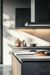 minimalist wood kitchen black and white style