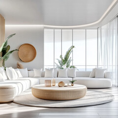 White minimalist and Coastal style home interior design of modern living room