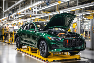 Automotive industry in Minsk with car bodies on production line