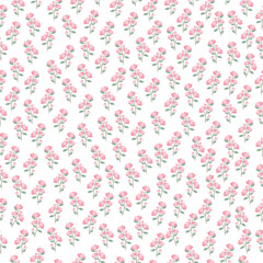 coquette seamless pink flowers pattern. Delicate petals and vibrant blossoms create an artistic and vintage botanical illustration. Perfect for wallpaper, fabric, wrapping paper and more.