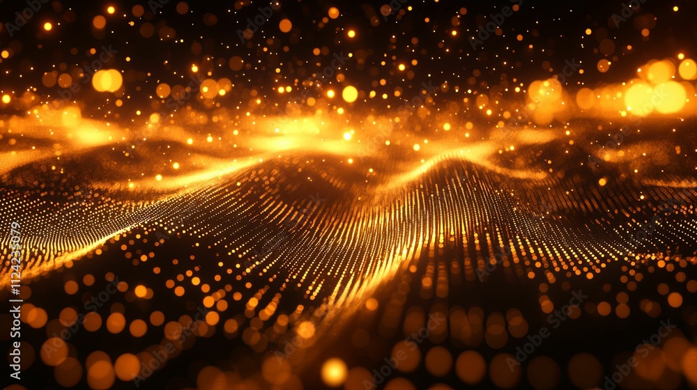 Poster golden particle waves abstract background design