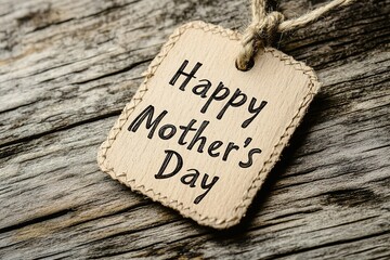 Happy Mothers Day Tag On Rustic Wooden Background