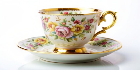 Empty antique porcelain tea cup on background, vintage, antique, porcelain, tea cup, isolated,traditional, old, delicate, elegant