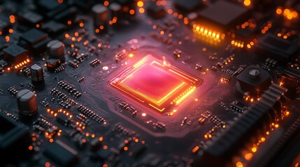 Obraz premium Glowing CPU on circuit board.