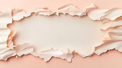 Torn paper border in pastel peach and white with a blank center, symbolizing creativity and minimalistic design