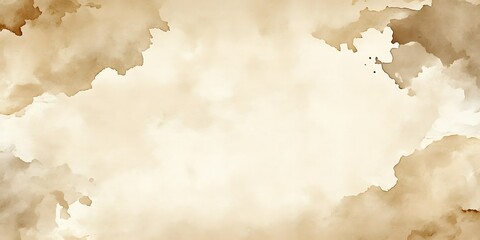 Abstract beige watercolor background with brown stains and faded edges.