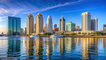 Obraz premium Skyline of San Diego, California with modern skyscrapers and waterfront views, San Diego, California, skyline