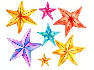 Obraz premium Colorful Starfish Watercolor Illustrations - Vibrant Sea Animals