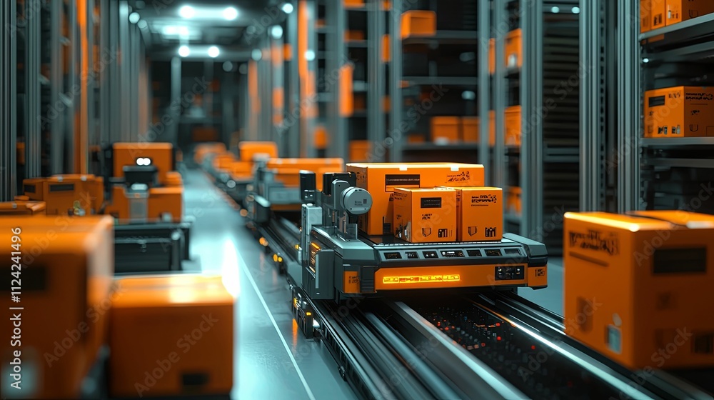 Poster automated warehouse system moving packages efficiently