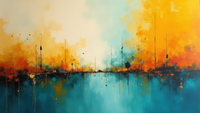 Retro blue vibes. Vintage Ochre and Turquoise Mix,Design a noise-free abstract creation that melds vintage ochre with turquoise, suited for a nostalgic yet modern visual in high-definition 4K UHD