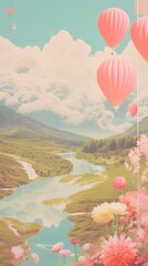 Obraz premium Balloons with beatiful landscape outdoors nature flower.