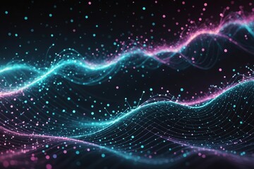 Fototapeta premium Digital wave with many dots and particles. Abstract dynamic wave background. Technology or science banner