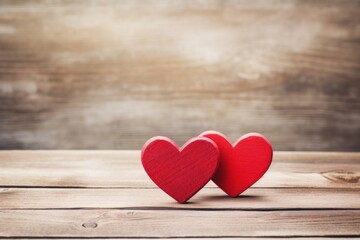 Two red wooden hearts valentine's background symbol.