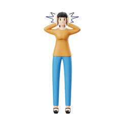3D Character Mental Health Woman Panic and Covering Ears