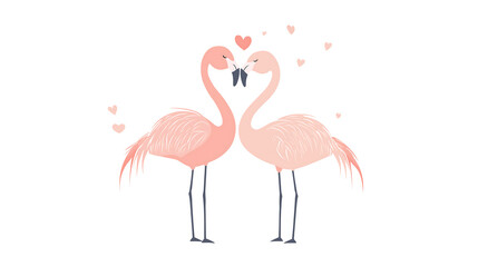 Fototapeta premium Cartoon flamingo couple expressing love surrounded by hearts in a cheerful setting
