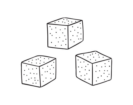 Outline hand drawn sugar cubes. Doodle sugar cubes sweet lump.