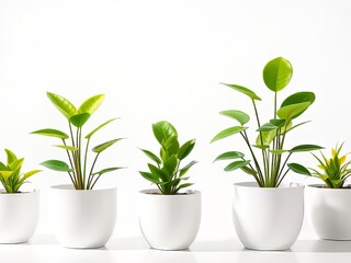 Fototapeta premium Vibrant Green Plants in White Pots - AI Photorealistic PNG