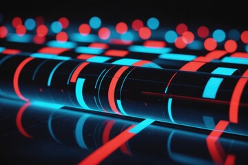 Obraz premium Neon illuminated dynamic sheets wallpaper. Abstract business background.