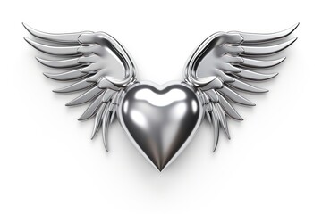Fototapeta premium Heart with wings in Chrome material silver jewelry shiny.