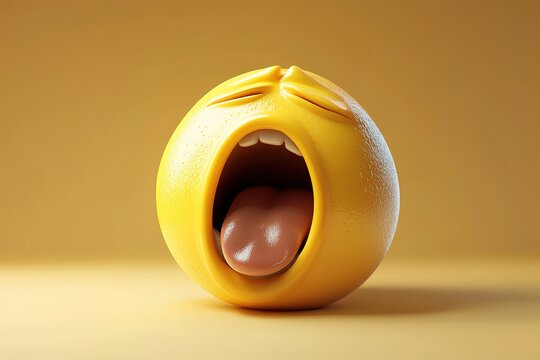 A Yellow Emoji Yawning Widely Showing Its Tongue