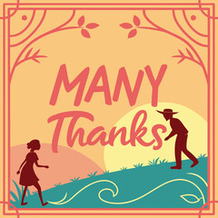 Many Thanks Vector Text With a sunset background