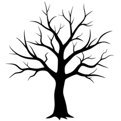 Obraz premium Black & white a scary tree design art vector. A tree Silhouette, Tree elements illustration